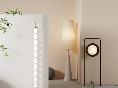 Modern Floor Lamps With Spiral Glass Cone Base And Metal Frame In Minimalist Interior 3d model