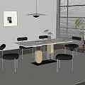 Modern Minimalist Dining Table Set with White Top Black Chairs Metal Legs Vase Window Blinds