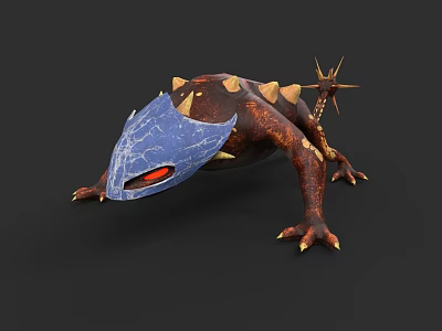 Reptile With Blue Head Red Eyes Armored Back Brown Body And Spiked Tail 3d model