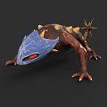 Reptile With Blue Head Red Eyes Armored Back Brown Body And Spiked Tail