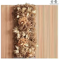 Decorative Greenery Wall Design With Dried Flowers And Wooden Striped Panel Background