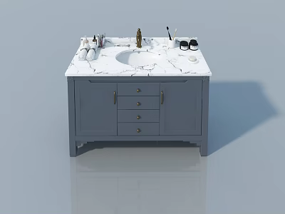 Bathroom Vanity With Hinged Door Gray Cabinet And White Marble Countertop 3d model
