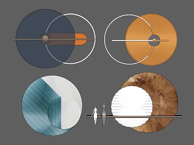 Contemporary Circular Wall Decor Featuring Blue Orange Wood And Striped Geometric Designs 3d model
