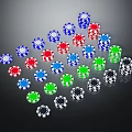 Colorful Poker Chips in Red Blue Green and Black on Dark Background