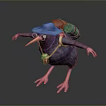 Cute Kiwi Bird Wearing Blue Hat With Colorful Backpack And Red Bucket Around Neck