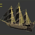 Vintage Wooden Sailing Ship With Multiple Black Sails And Classic Design