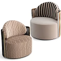 Elegant Modern Armchairs With Curved Backrest Geometric Pattern And Beige Brown Upholstery