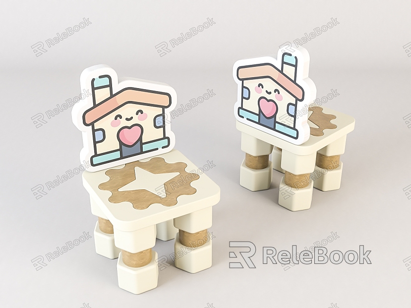 Modern Children's Chair Children's Cartoon Wooden Stool model