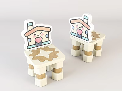 Modern Children's Chair Children's Cartoon Wooden Stool 3d model