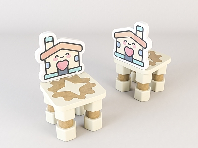 Modern Children's Chair Children's Cartoon Wooden Stool 3d model