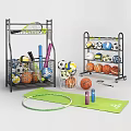 Sports Equipment Storage Racks With Balls Rackets Yoga Mat Hula Hoop And Water Bottles