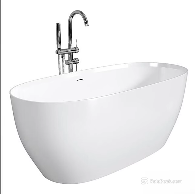 White Freestanding Bathtub Featuring Modern Chrome Faucet And Sleek Contemporary Design 3d model 