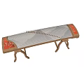 Traditional Chinese Zither Musical Instrument With Wooden Frame White Strings And Red Decorative Panels