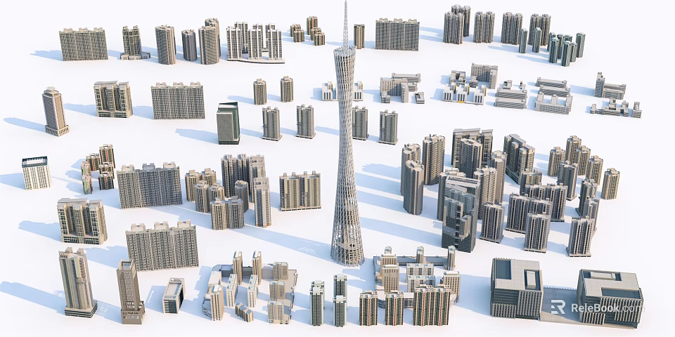 Urban Building Complex With Modern High Rise Skyscrapers And Diverse Architecture 3d model 