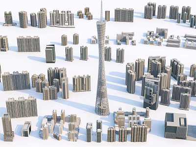 Urban Building Complex With Modern High Rise Skyscrapers And Diverse Architecture 3d model