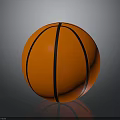 Orange Round Basketball With Black Stripes On Reflective Surface Background