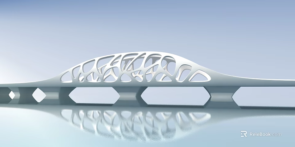 Modern Hollowed Design Bridge With Water Reflection And Sleek Structure 3d model 