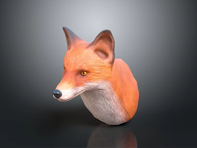 Game Movie Character 3D Fox Head Model With Realistic Orange White Fur And Yellow Eyes 3d model