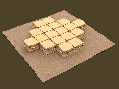 Small Square Boxes With Silver Edges Neatly Arranged On Brown Paper 3d model