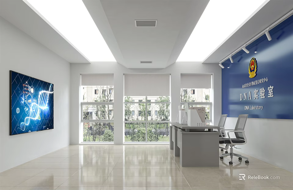 Modern Lobby Reception Area Interior Design With Reception Desk Office Chair Windows And Wall 3d model 
