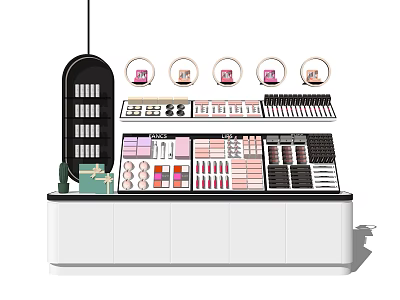 Modern Cosmetic Display Shelves With Various Makeup Products And Organized Sections 3d model