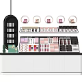 Modern Cosmetic Display Shelves With Various Makeup Products And Organized Sections