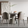 Modern Restaurant Interior With Round Dining Table Beige Chairs Pendant Lights And Wall Decor 3d model