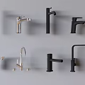 Various Styles Of Modern Water Faucets In Silver And Black Colors With Different Designs