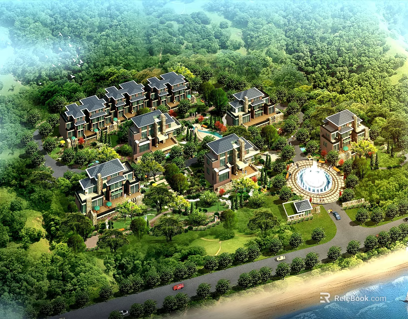 Modern Luxury Detached Villas With Lush Greenery Seaside View And Landscaped Gardens 3d model 