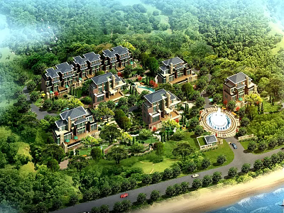 Modern Luxury Detached Villas With Lush Greenery Seaside View And Landscaped Gardens 3d model