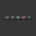 Colorful Toy Cars in Different Colors Arranged in a Row on Dark Surface