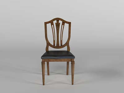 Wooden Dining Chair With Elegant Carved Backrest And Black Padded Seat 3d model