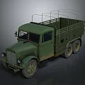 Vintage Green Six Wheel Utility Vehicle with Open Cargo Bed and Metal Rails
