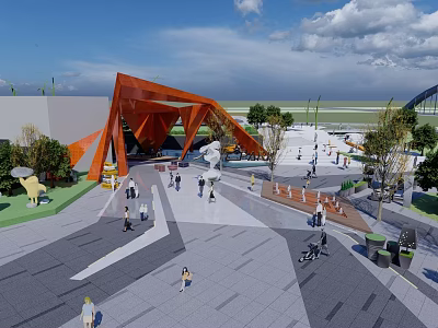 Contemporary Commercial Landscape Featuring Open Plaza Pedestrians Greenery And Modern Architecture 3d model