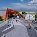 Contemporary Commercial Landscape Featuring Open Plaza Pedestrians Greenery And Modern Architecture
