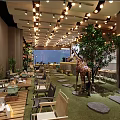 Modern Restaurant Interior Design With Green Plants Tables And Ambient Lighting