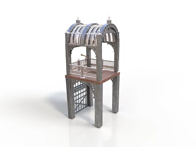 Detailed Architectural Model of Arched Tower with Multi Level Structure and Balustrade 3d model