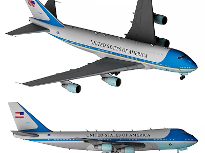 United States of America Airliner with Blue and White Livery and American Flag 3d model
