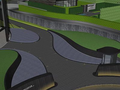 Modern Garden Landscape Design With Curved Paths Green Lawns And Paved Walkways 3d model