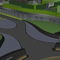 Modern Garden Landscape Design With Curved Paths Green Lawns And Paved Walkways