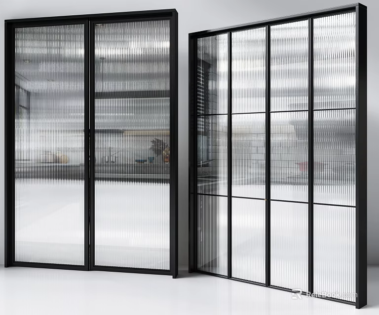 Modern Interior Sliding Doors With Glass Panels And Black Frames For Space Divider 3d model