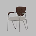 Modern Dining Chair With Wooden Backrest Circular Accent Beige Padded Seat And Metal Frame