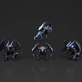 Mythical Flying Creature 3D Models with Horns and Blue Wings from Different Angles 3d model