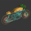 Custom Golden Motorcycle With Purple Handlebars Vintage Body Design And Reflections