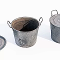 Rustic Industrial Equipment Vintage Metal Buckets with Lids and Worn Surface