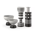 Modern Ceramic Vessels With Striped And Square Patterns In Black And White 3d model