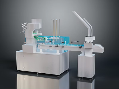 Industrial Manufacturing Production Line With Conveyor System Robotic Arm And Transparent Components 3d model
