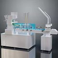 Industrial Manufacturing Production Line With Conveyor System Robotic Arm And Transparent Components