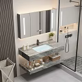 Modern Bathroom Cabinet with Marble Countertop LED Mirror and Toiletries Shelves