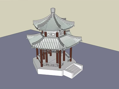 Traditional Chinese Pavilion Design With Multi Layered Roof Wooden Columns And Stone Steps 3d model